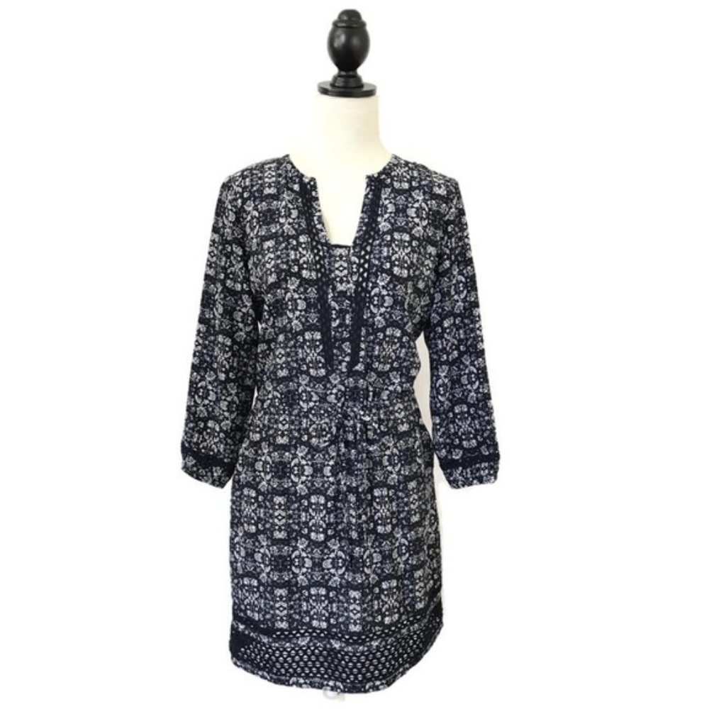Club Monaco Blue Mixed Print Silk Mini Dress 0